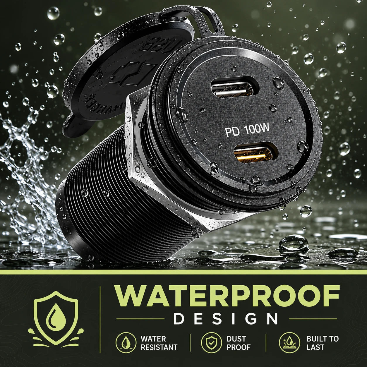 Dual USB-C 120W waterproof socket for caravan, rv, campervan, and off grid power systems