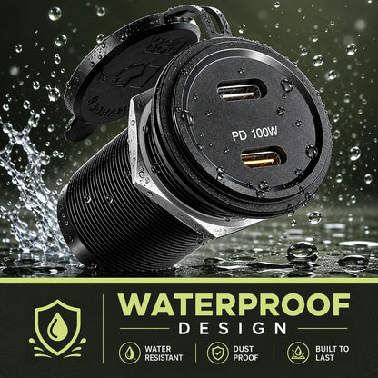 Dual USB-C 120W waterproof socket for caravan, rv, campervan, and off grid power systems