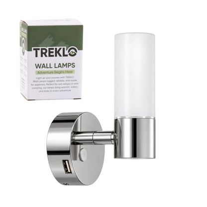 Glo reading light in chrome for camping, touring, and off grid vehicle interiors