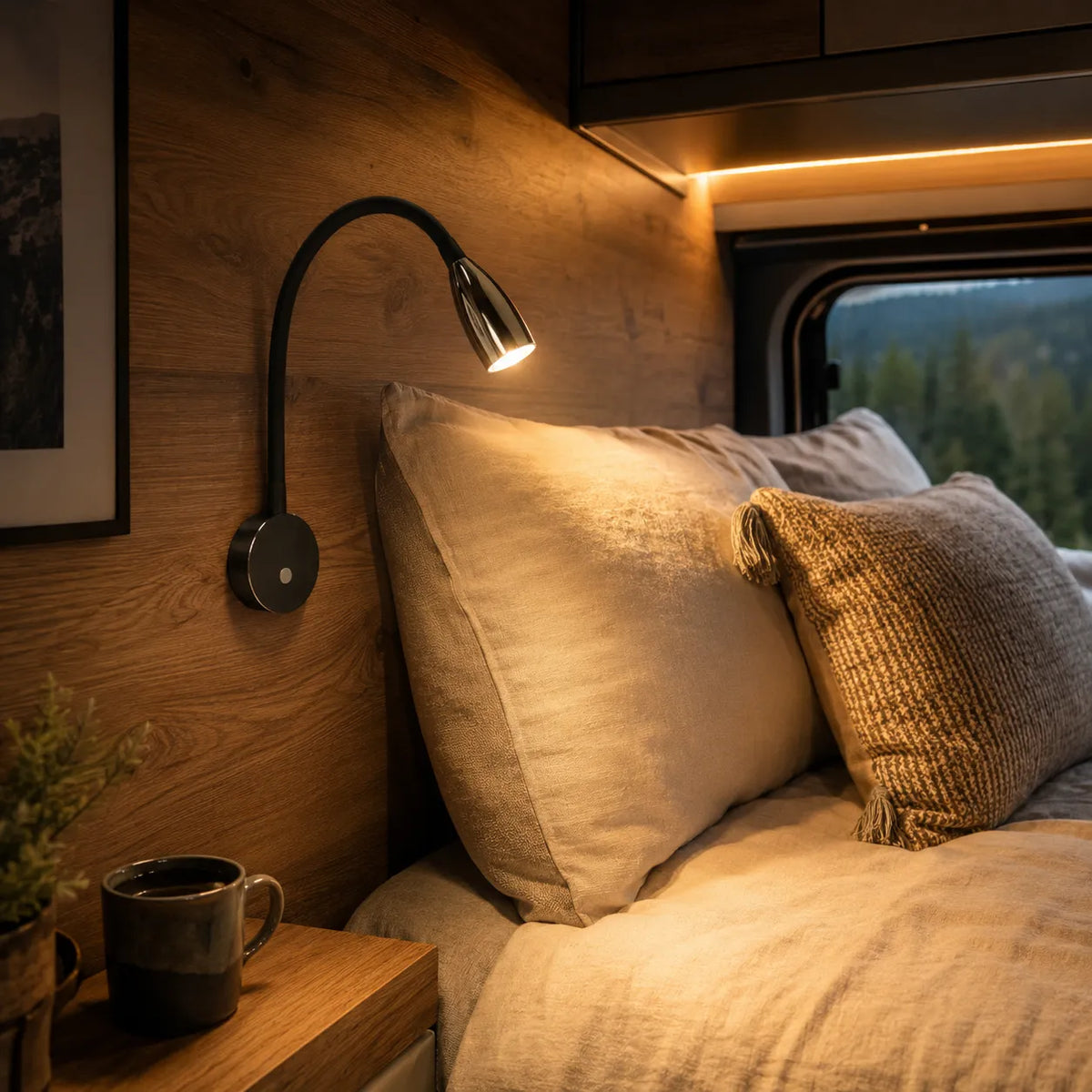 12v gloss black reading light for caravan, RV, and campervan installations