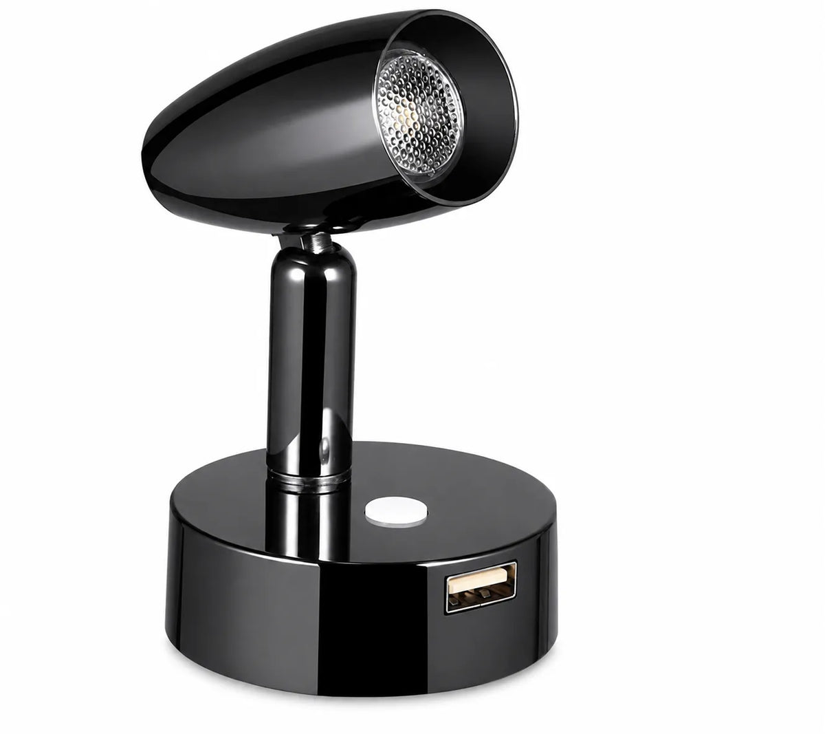 Adjustable Sol reading spotlight in gloss black for focused interior illumination