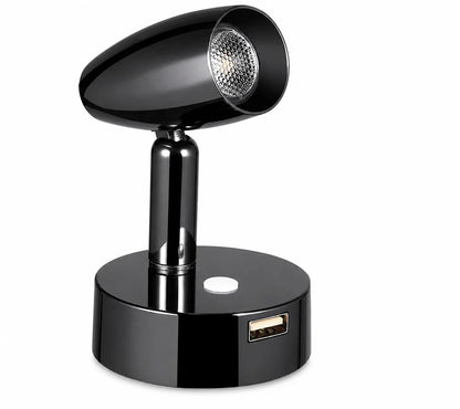Adjustable Sol reading spotlight in gloss black for focused interior illumination