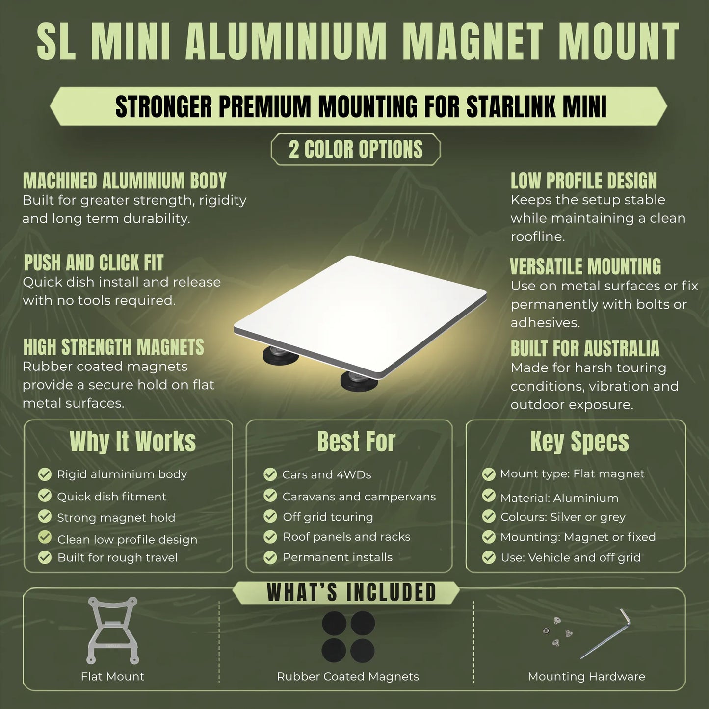 Starlink Mini aluminium magnet mount for caravan and campervan roof mounting