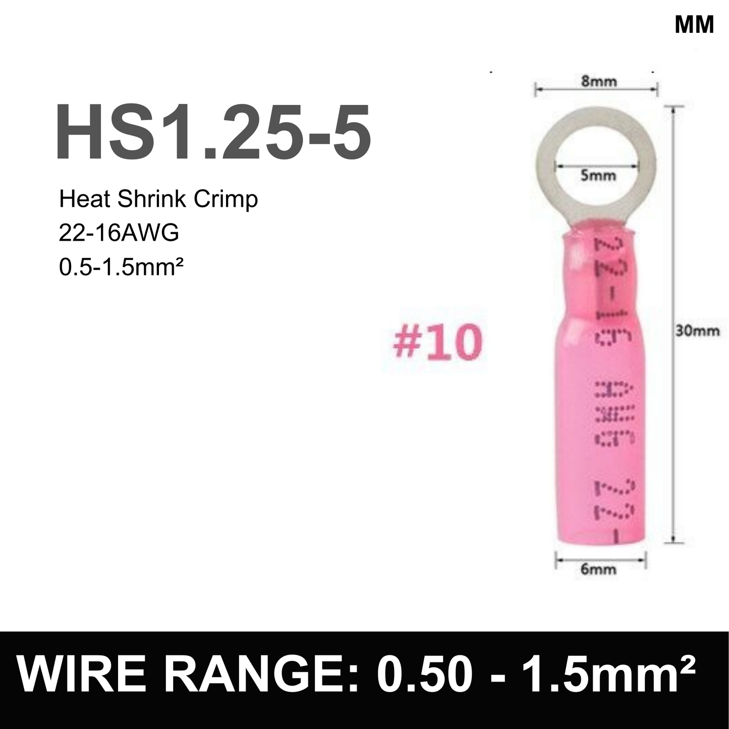 RED M5 Heat Shrink Ring Terminal, 0.5mm² to 1.5mm² Wire Size (Pack of 100)