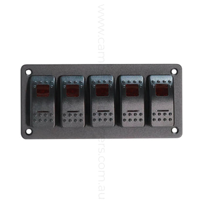 dual led 5 way rocker switch panel for rv accessory control and clean dash layouts