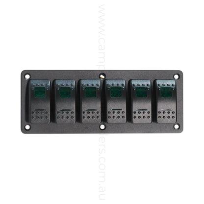 dual led 6 way rocker switch panel for rv accessory control and clean dash layouts