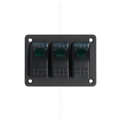 single led 3 way rocker switch panel for rv accessory control and clean dash layouts