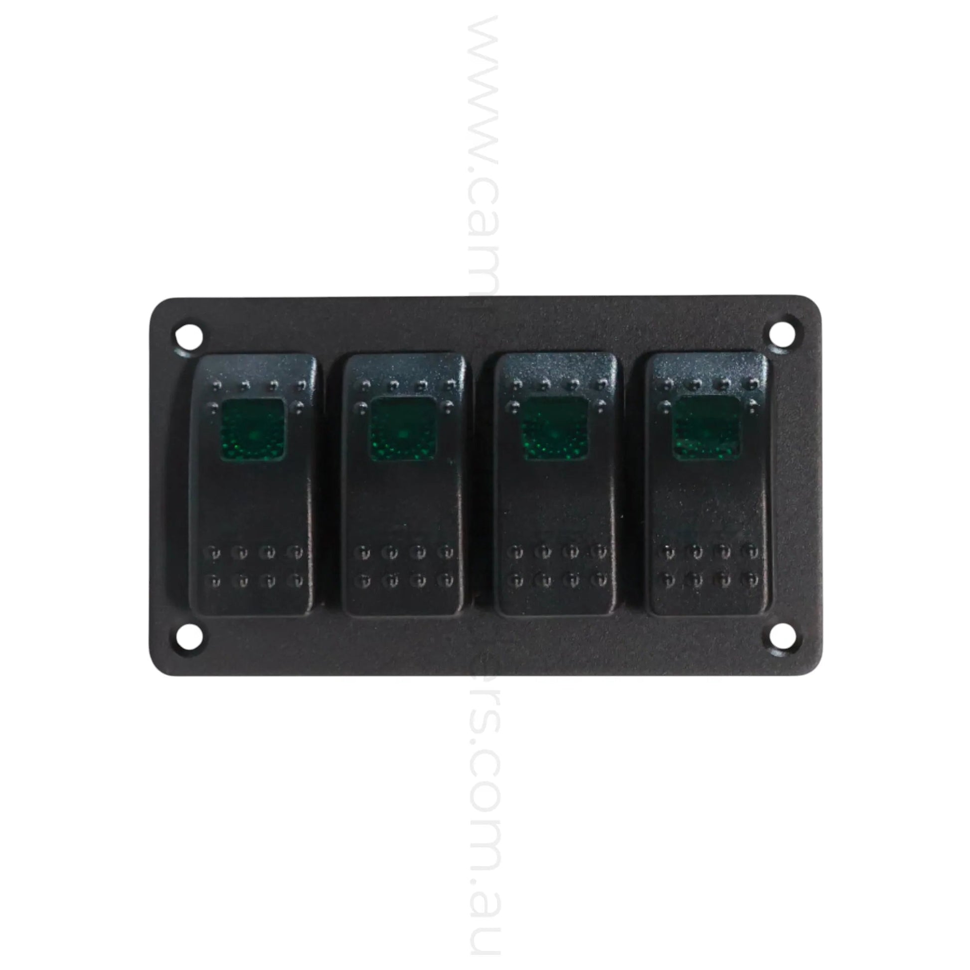 single led 4 way rocker switch panel for rv accessory control and clean dash layouts