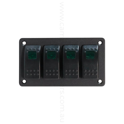 single led 4 way rocker switch panel for rv accessory control and clean dash layouts