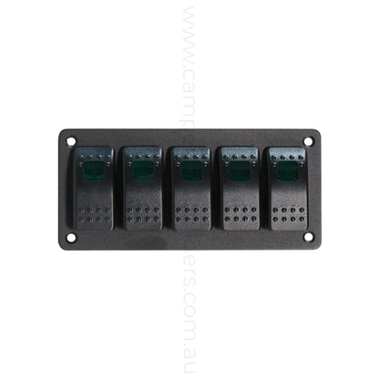 single led 5 way rocker switch panel for rv accessory control and clean dash layouts