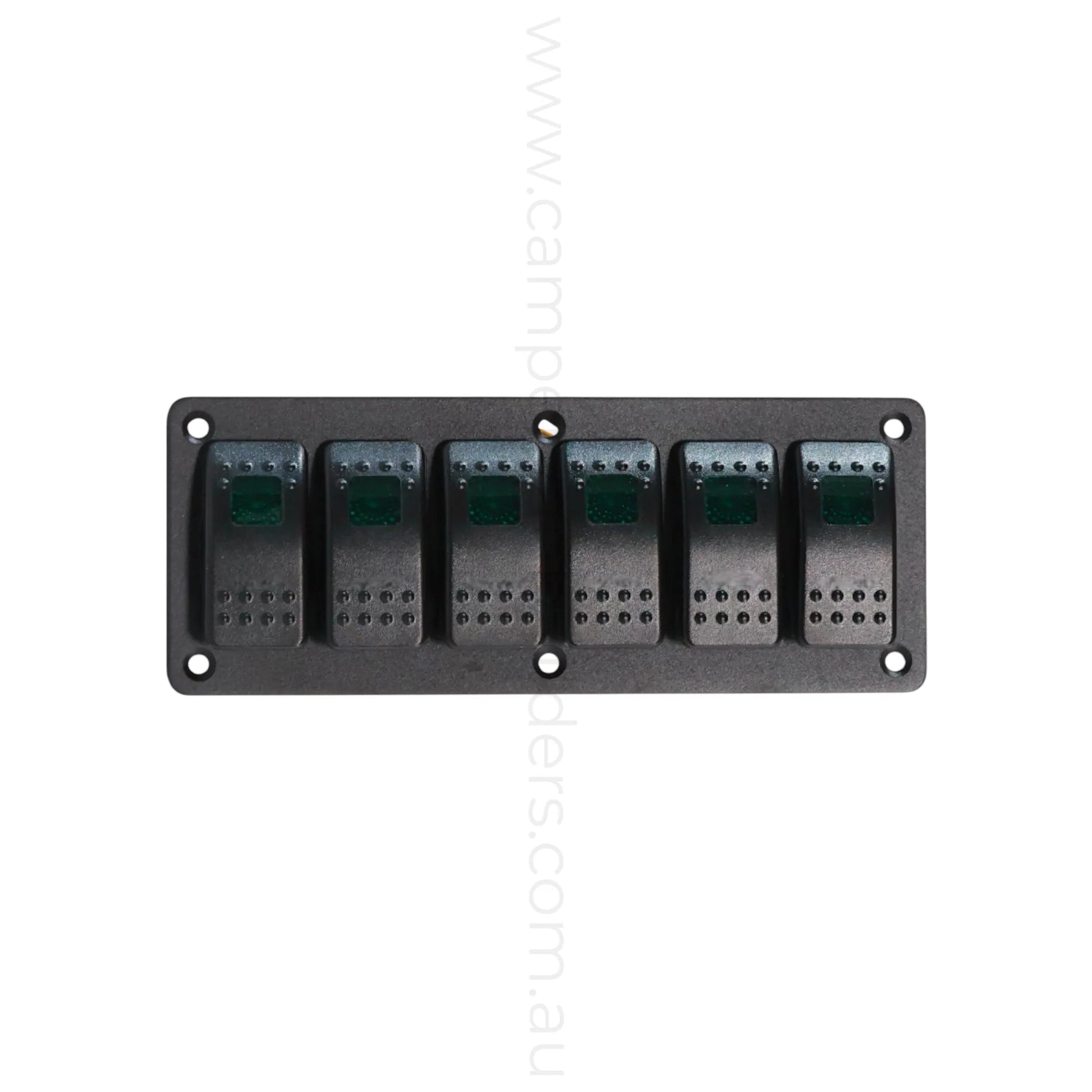 single led 6 way rocker switch panel for rv accessory control and clean dash layouts