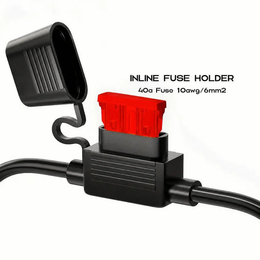 Inline 40A blade fuse holder with 10AWG 6mm2 cable for 12v electrical systems