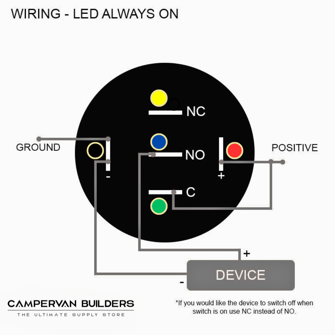 19mm Latching LED Push Button Switch - Stainless Steel Finish - 12-24V