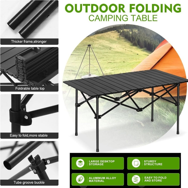 lightweight black folding camp table with carry bag for camping kitchens and picnics