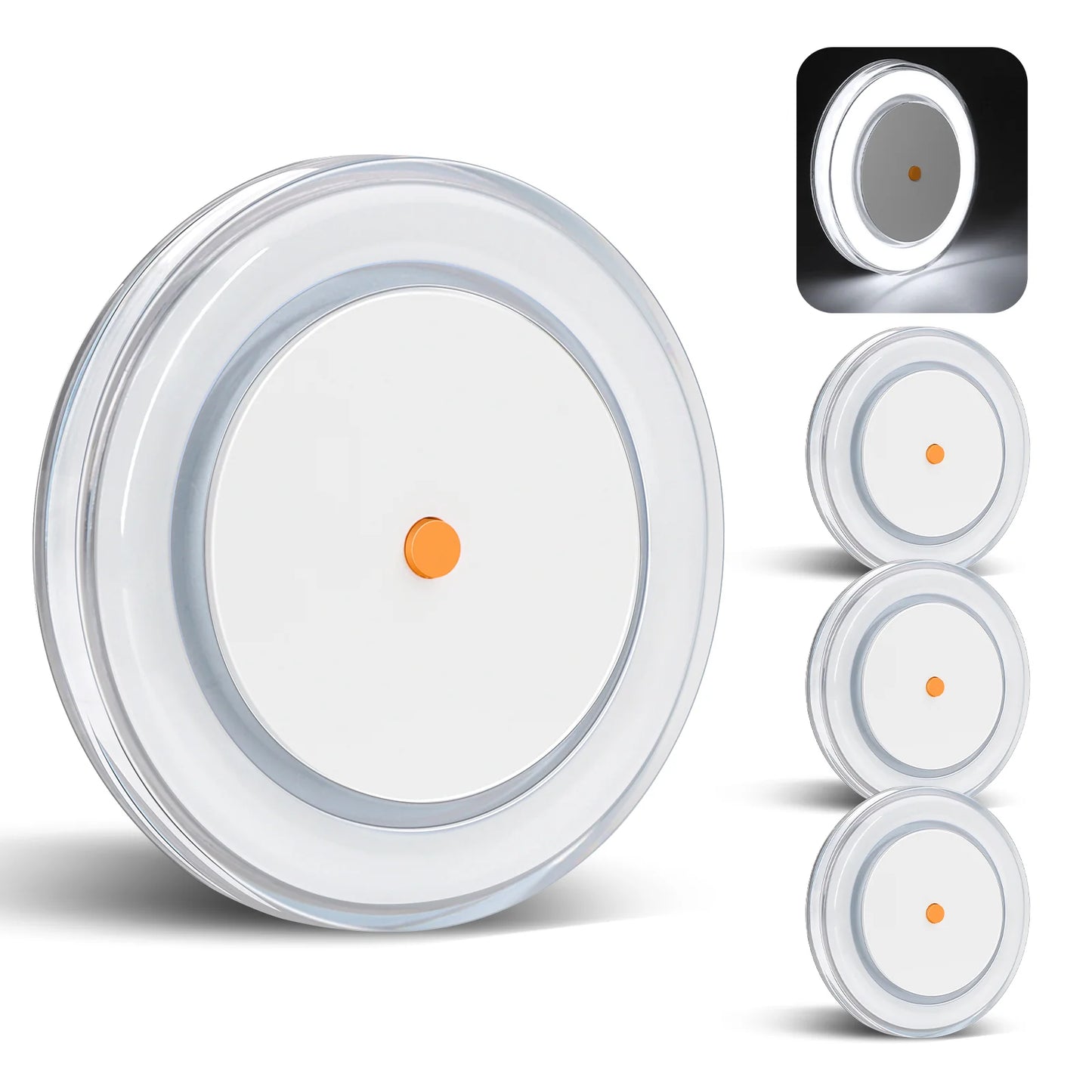 cool white low profile disc lights shown as a set of four