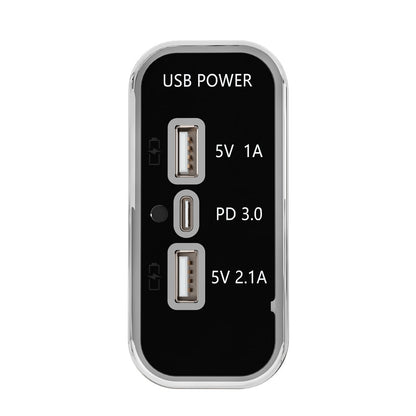 Trio Usb-A Usb-C Gloss Black / Chrome Trim Wall Panel Charger Socket 12 - 24V Usb Ports