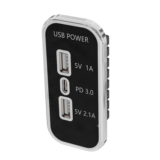 Trio Usb-A Usb-C Gloss Black / Chrome Trim Wall Panel Charger Socket 12 - 24V Usb Ports