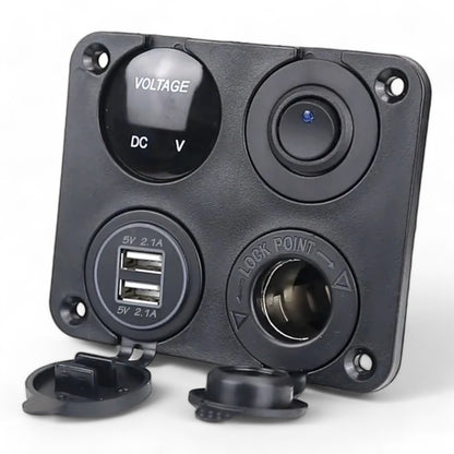 4 In 1 USB, 12v Socket, Voltmeter and Switch (Square Surface Mount)