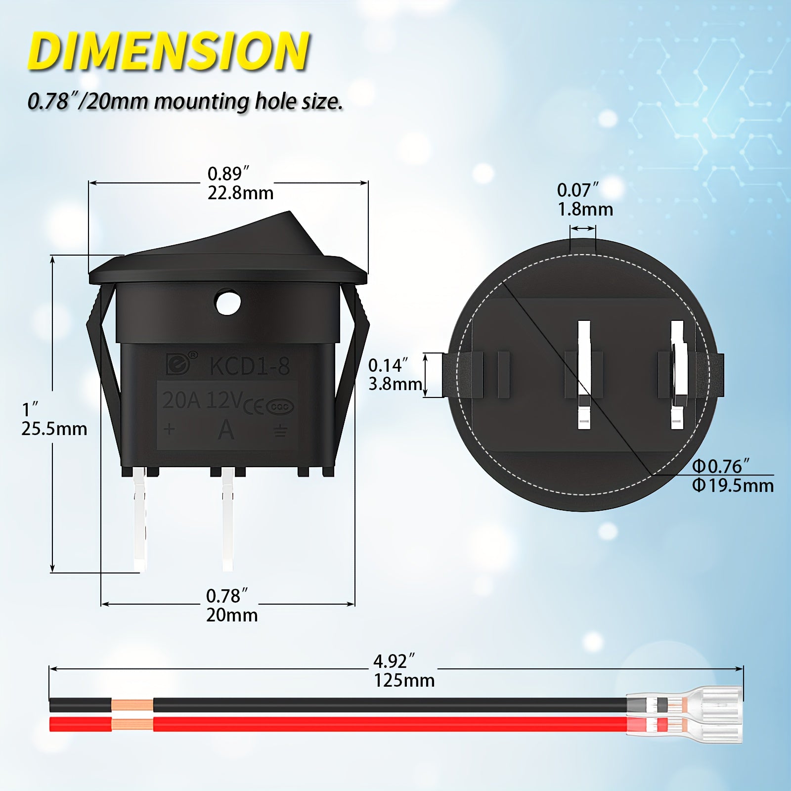 Single SPST 20mm Mini Round Rocker Switch | On/Off Marked 12V ...