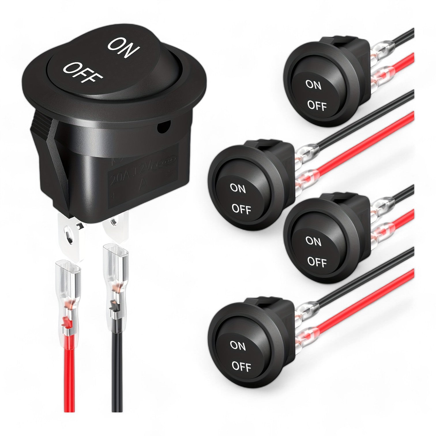Single SPST 20mm Mini Round Rocker Switch | On/Off Marked 12V ...