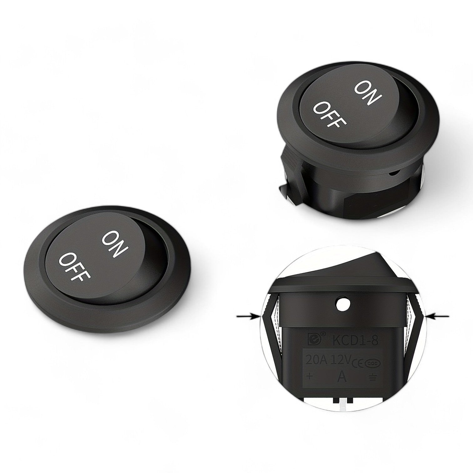 Single SPST 20mm Mini Round Rocker Switch | On/Off Marked 12V ...