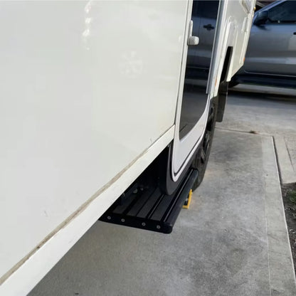 Manual folding caravan step black finish for easy vehicle entry