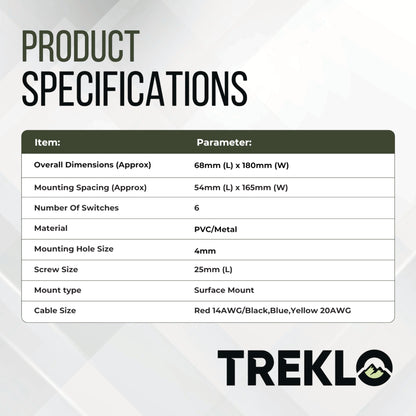 6 way single led rocker switch panel for campervan, caravan, and rv custom dashboards