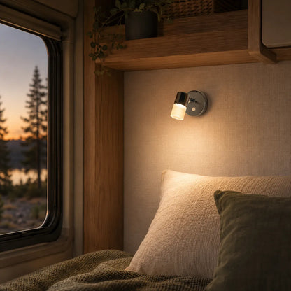 Marine Ray chrome LED reading light for cabins, bunks, and sleeping areas