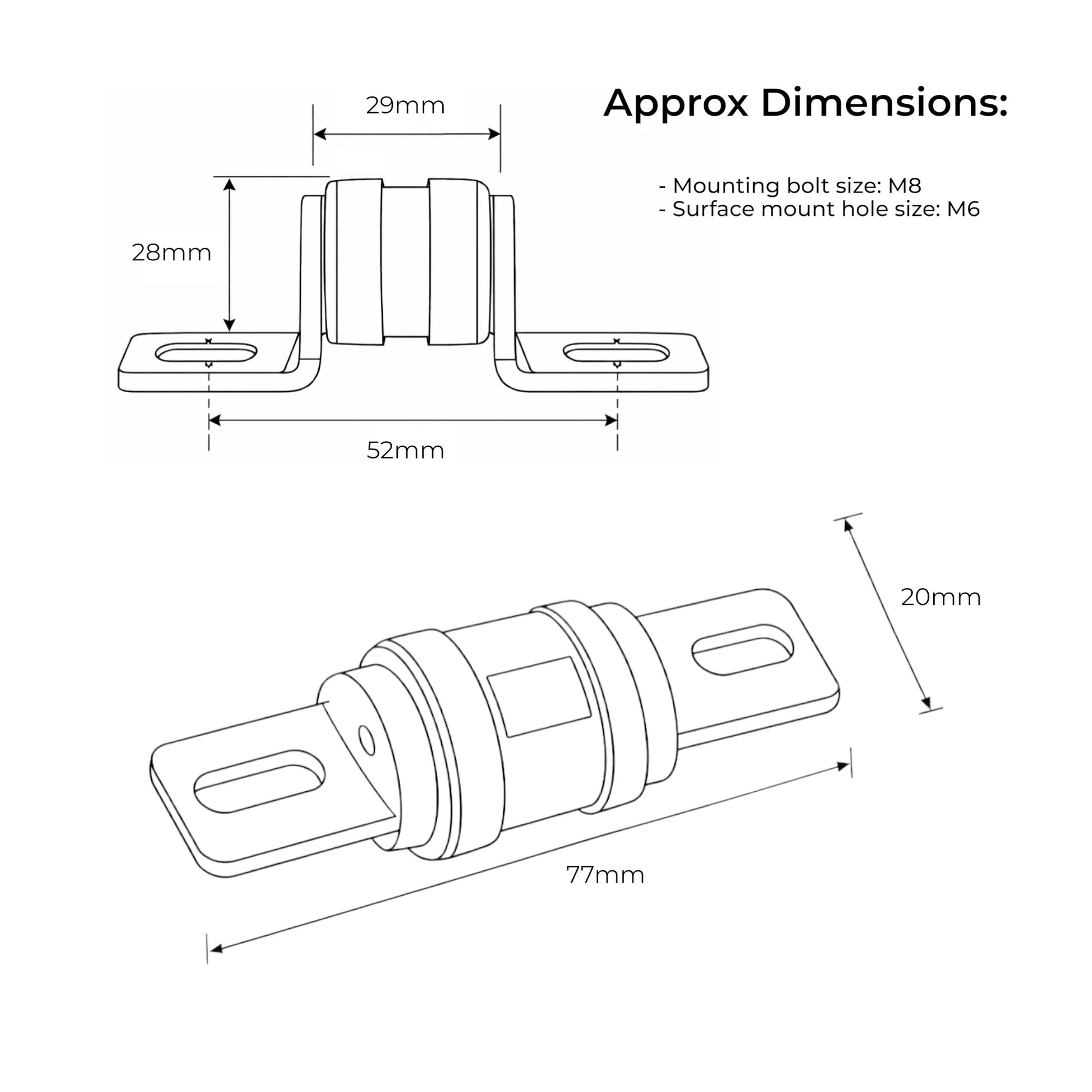 Battery circuit protection with a MEGA fuse style ceramic fuse and holder