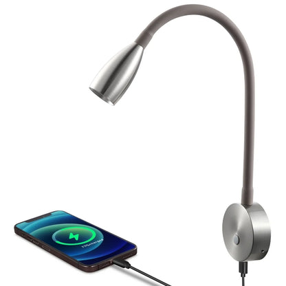 LED reading lamp in nickel finish shown plainly