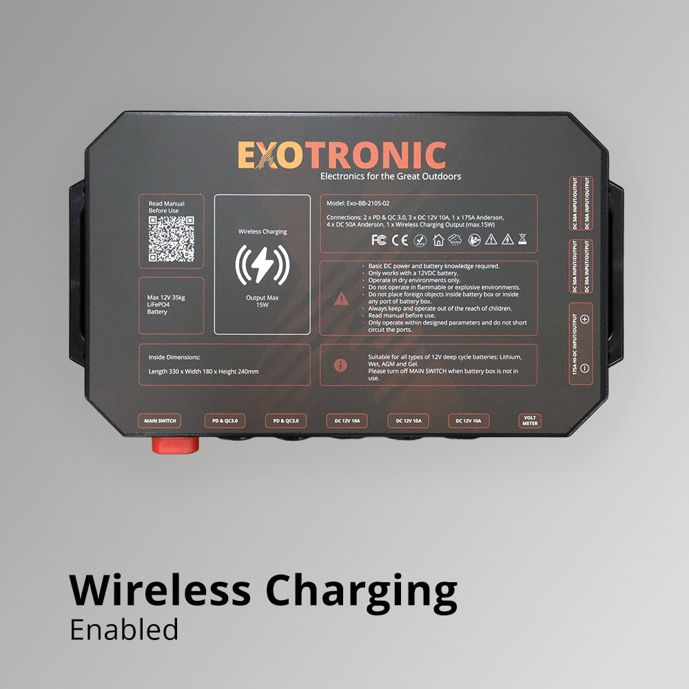 off grid battery storage box with qi phone charging for caravan and rv electrical builds