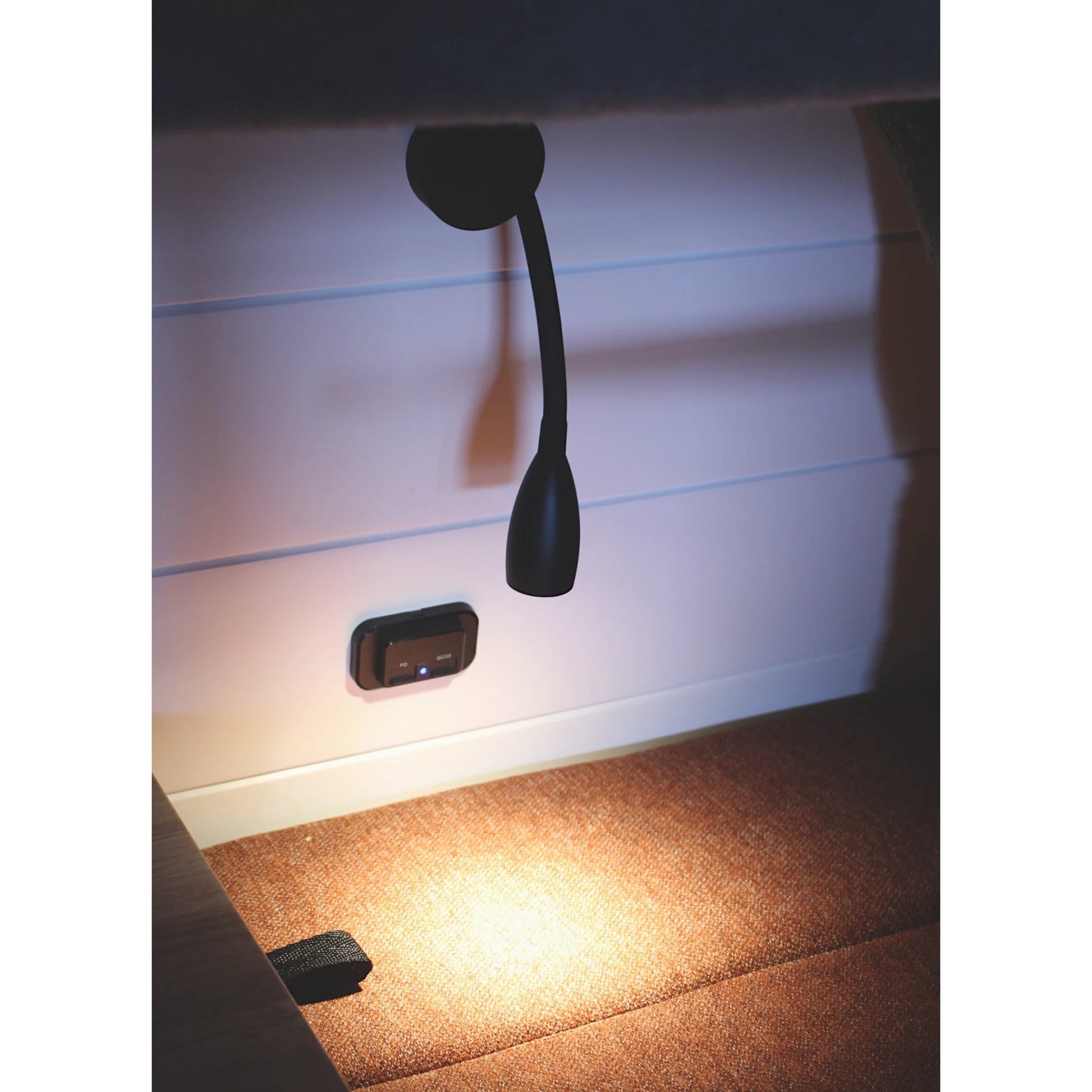 Pair of max reading lights with USB and dimming for caravan, rv, and campervan interiors