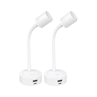 Pair of white Pro reading lights with USB-C USB-A charging and dimming for caravan, rv, and campervan interiors