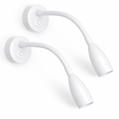 pair of white reading lights with usb c charging and dimming