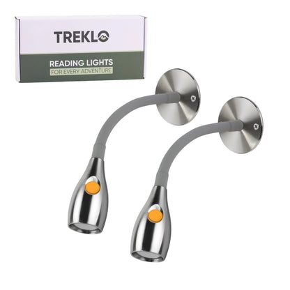 Pair of Bullet aluminium LED reading lights with touch dimming for caravans