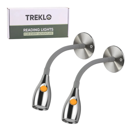 Pair of Bullet aluminium LED reading lights with touch dimming for caravans
