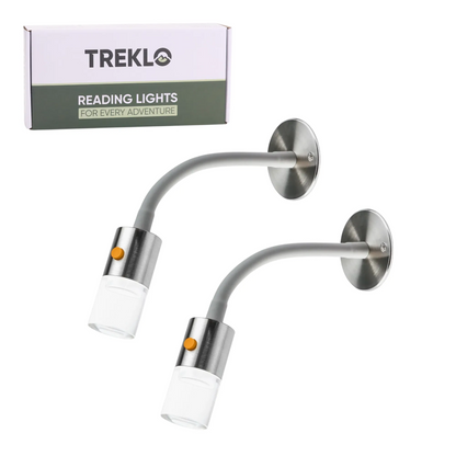 Pair of Neo aluminium LED reading lights with dimming for caravan interiors