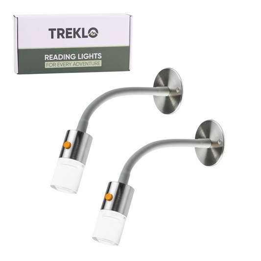 Pair of Neo aluminium LED reading lights with dimming for caravan interiors