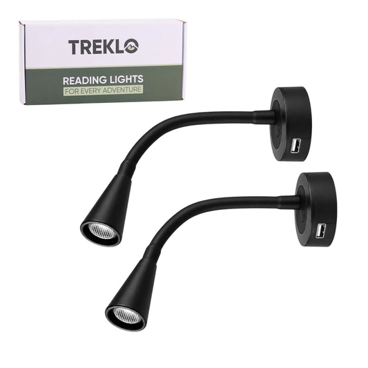 Pair of Zen LED reading lights with USB charging and touch dimming for caravans