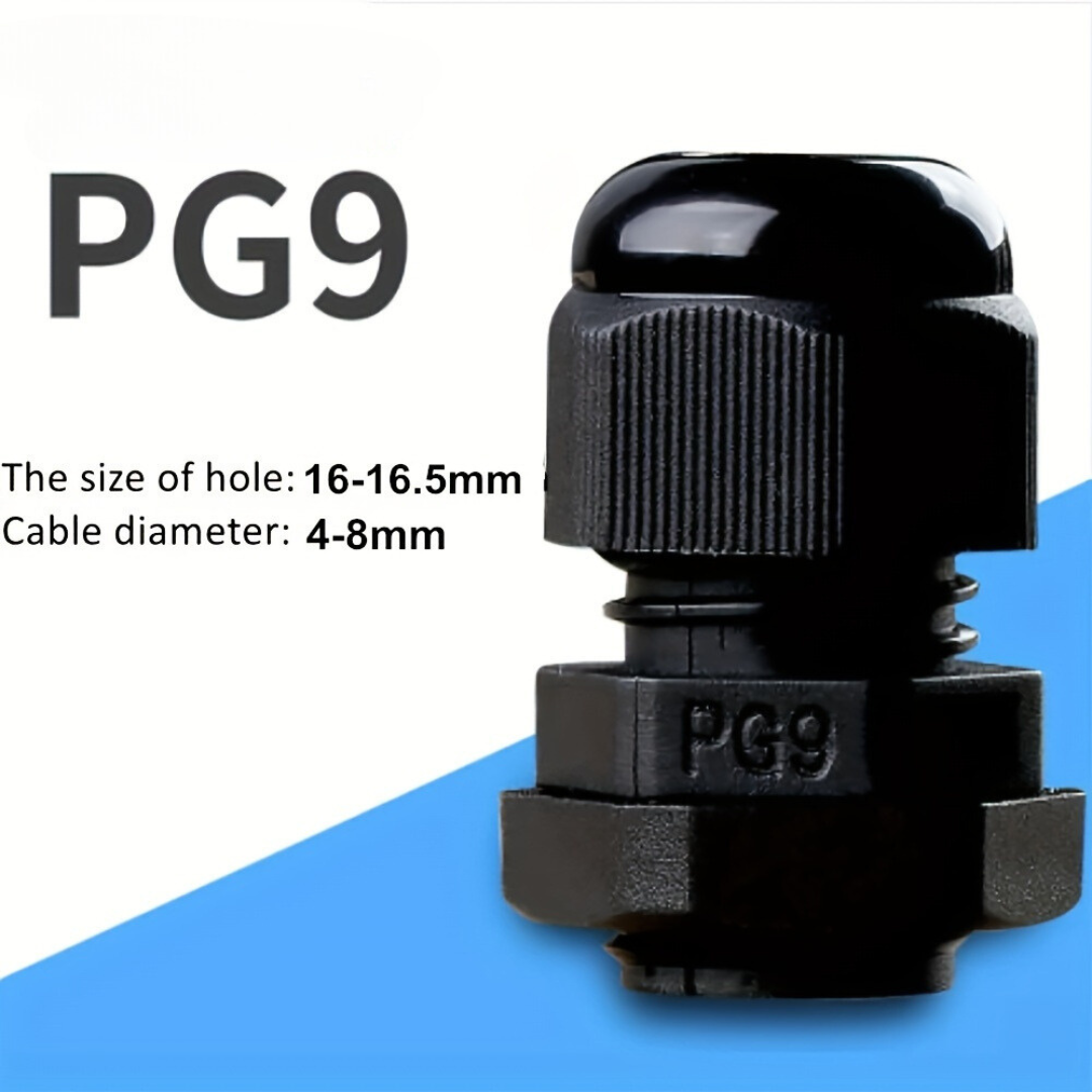 PG9 Waterproof Nylon Plastic Connector - Black (4-8mm)