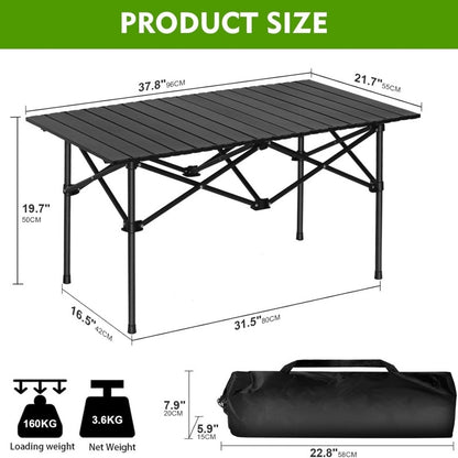 black collapsible camping table with carry bag for caravan touring and quick pack down