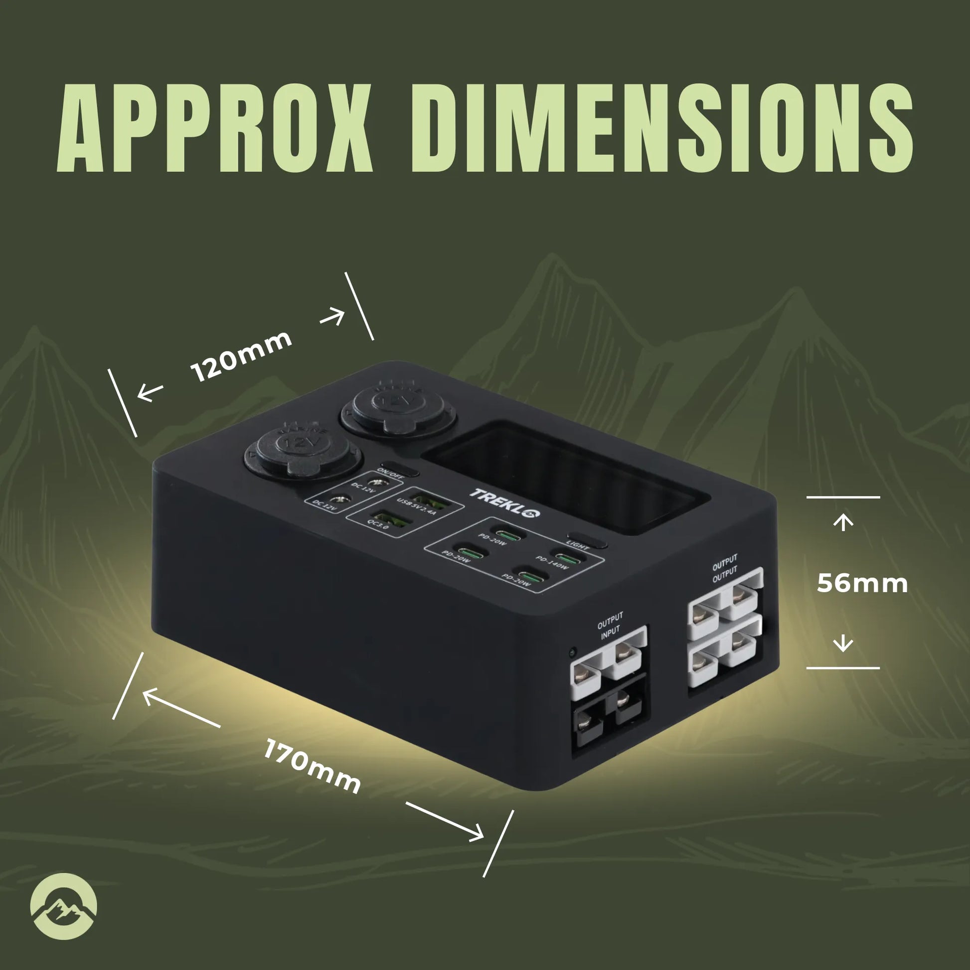 Off grid power box with USB C PD charging and multiple 12v outlets