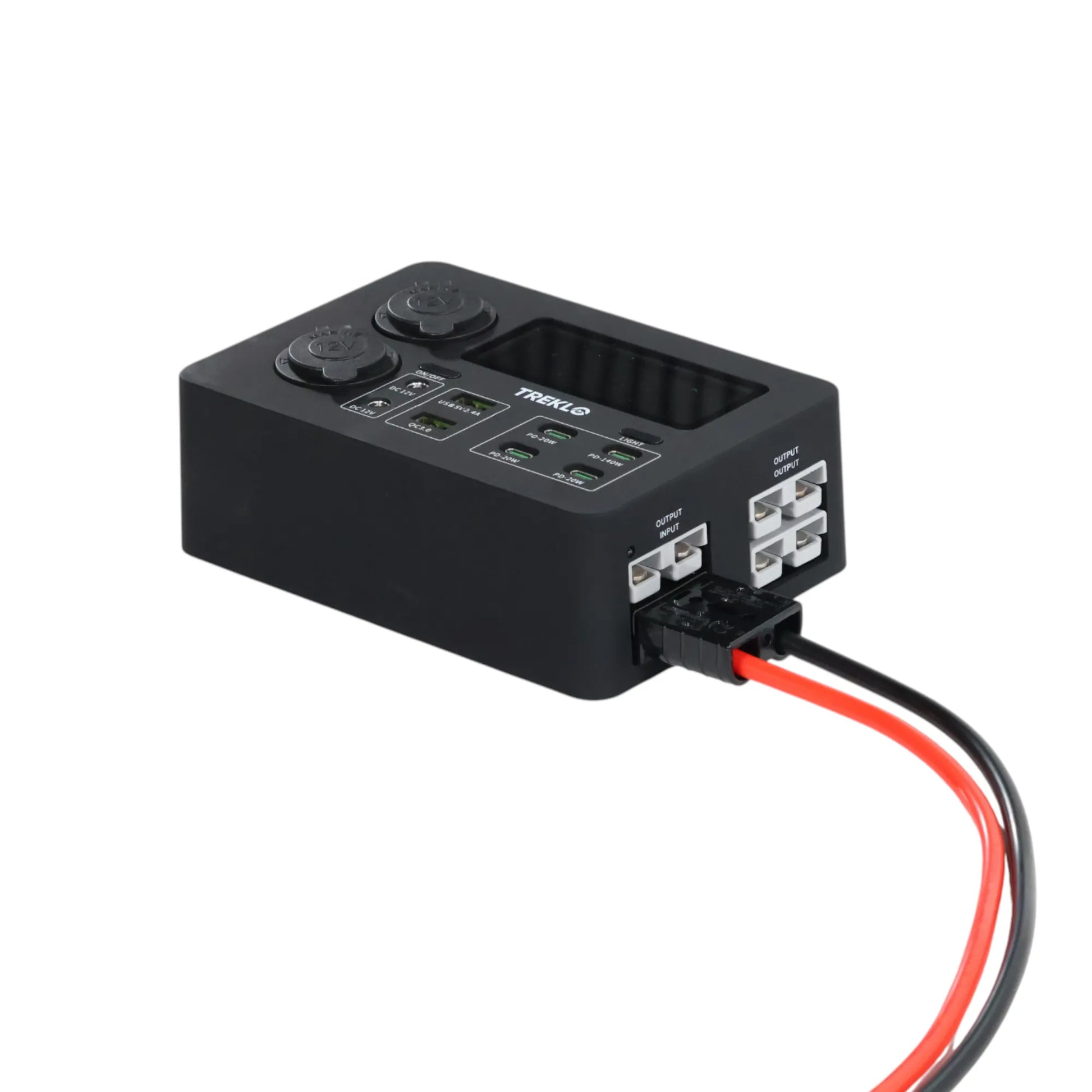 Portable accessory power box with integrated lighting and battery display