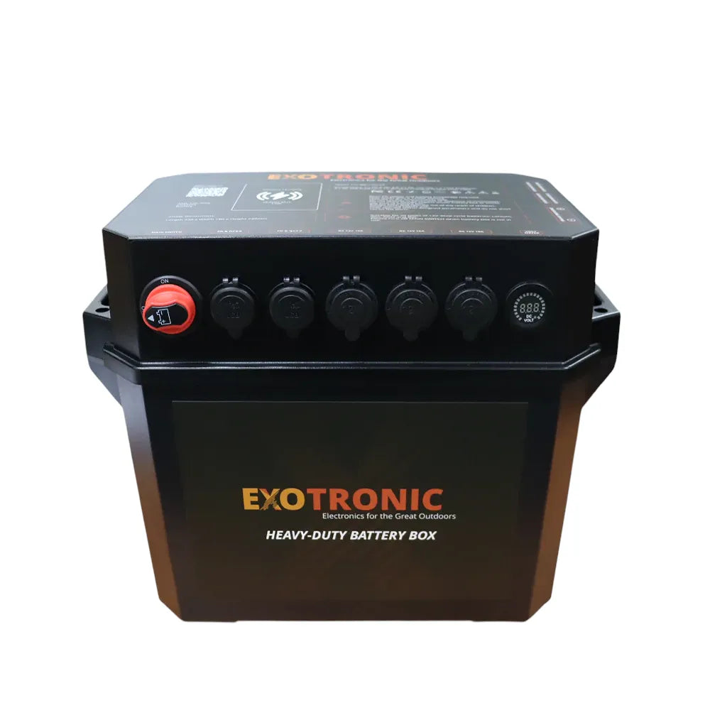 qi-enabled heavy duty battery box for campervan setups with built in wireless phone charging
