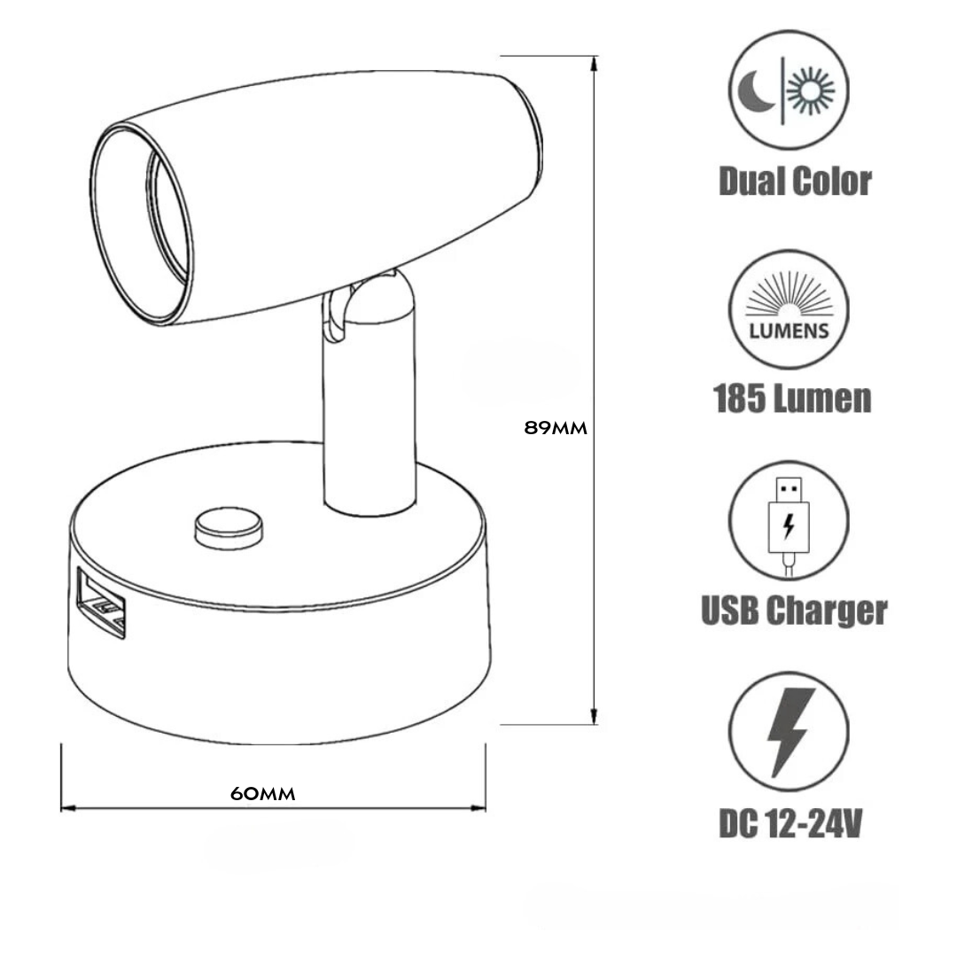 12/24 Volt Reading Spotlight for Caravans (Nickle)