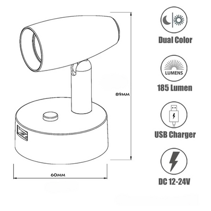 12/24 Volt Reading Spotlight for Caravans (Nickle)