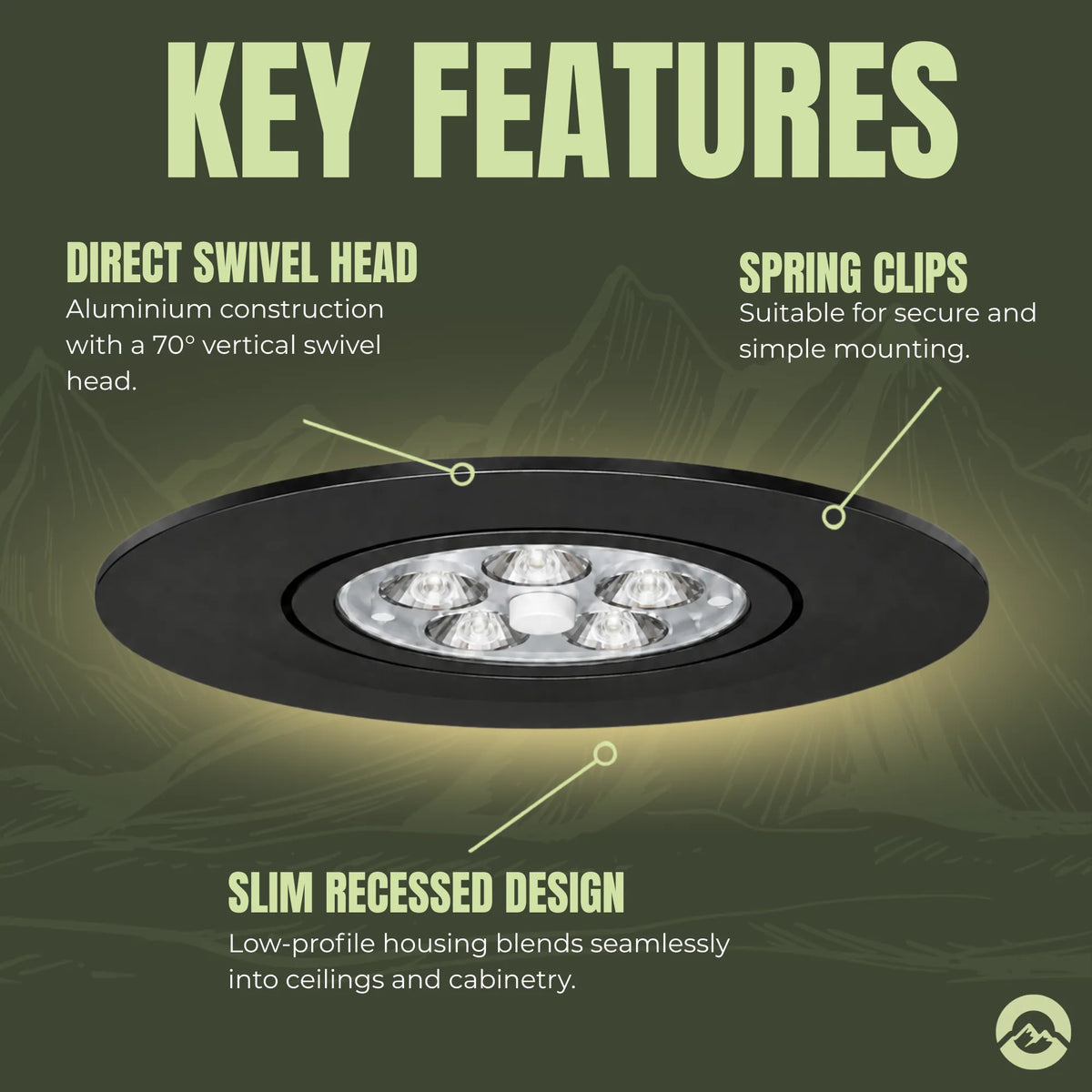 Red night mode marine swivel downlights with warm white option for cabin lighting