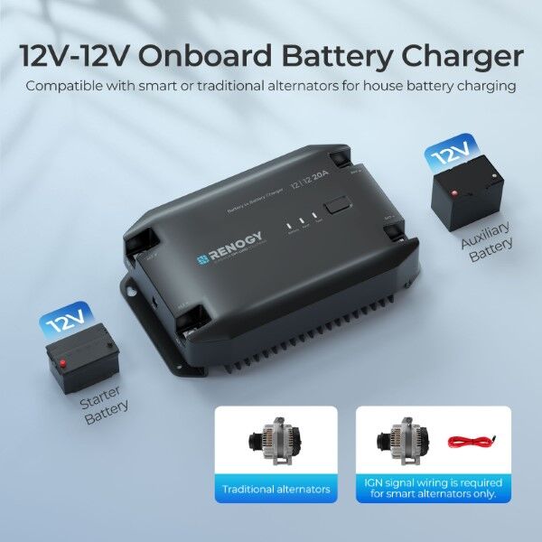 renogy 20amp dc to dc charger for solar and alternator charging applications