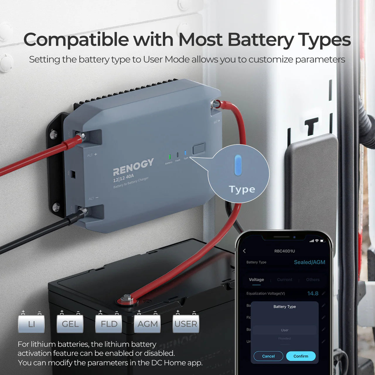 renogy dc to dc 40a battery charger for camper and marine installations