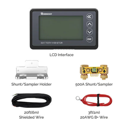 digital renogy battery monitor 500a with shunt for off grid applications